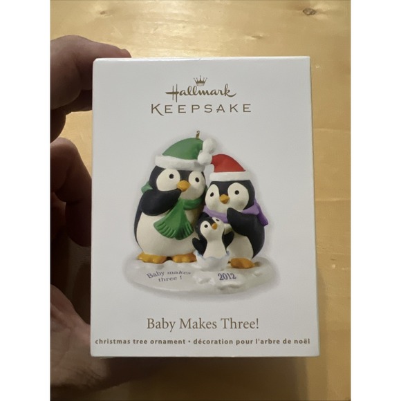 Hallmark Other - Baby Makes Three 2012 Hallmark Ornament Penguins Family Mom Dad Snow Christmas